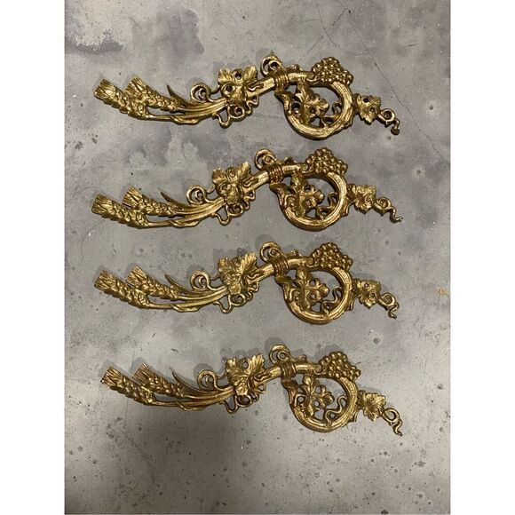 Antique Art Deco Solid Brass Chandelier Parts Fruit Grape Wheat Motif